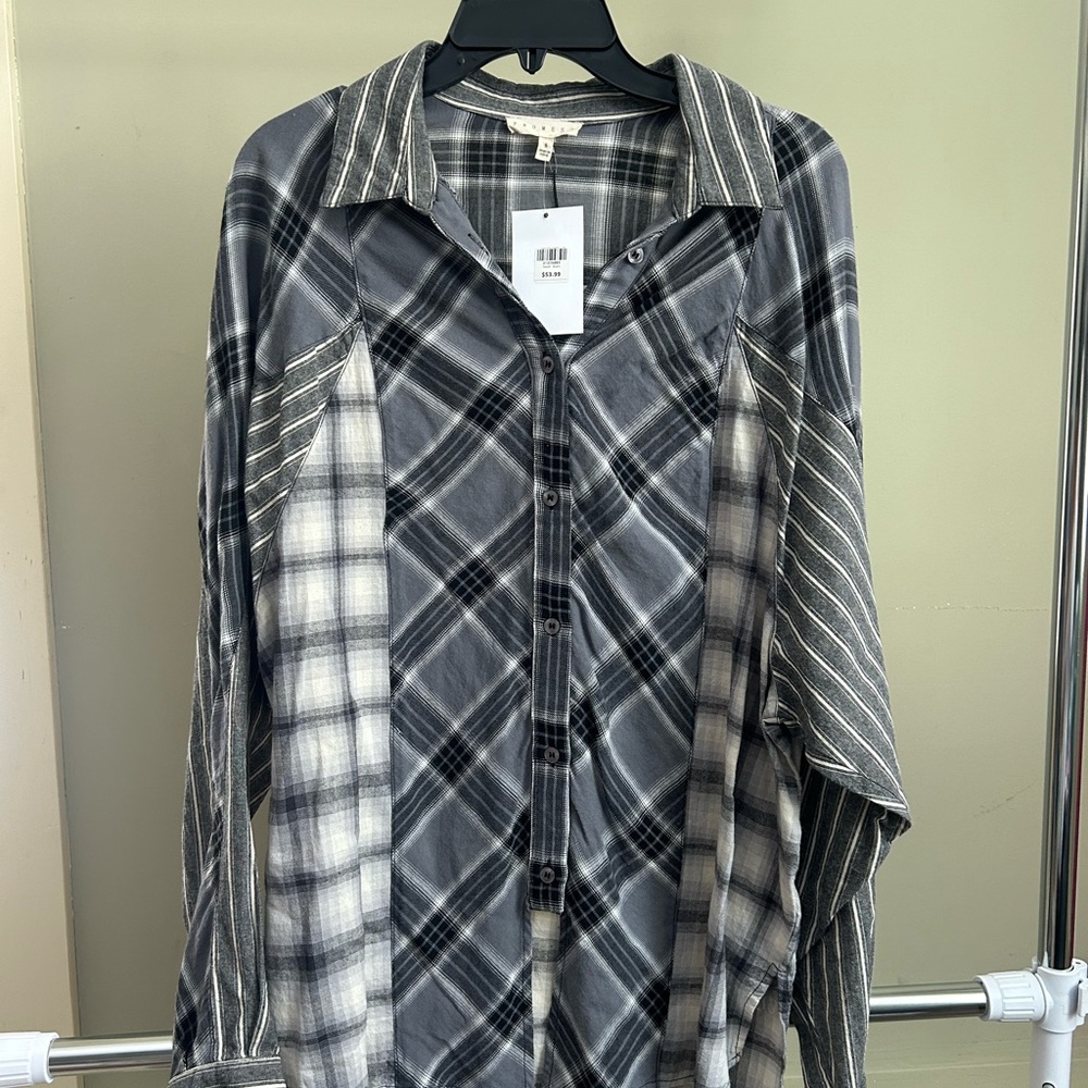 Promesa Women's Black and White Plaid Button Down Shirt